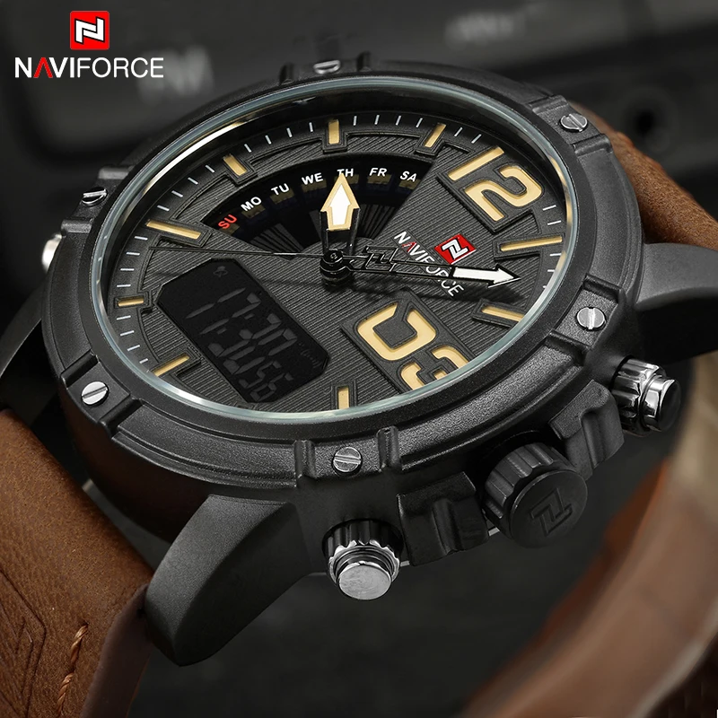 NAVIFORCE Orologi da uomo in pelle militare impermeabile orologio da uomo Relogio Masculino con scatola in vendita orologio digitale maschile NF9095