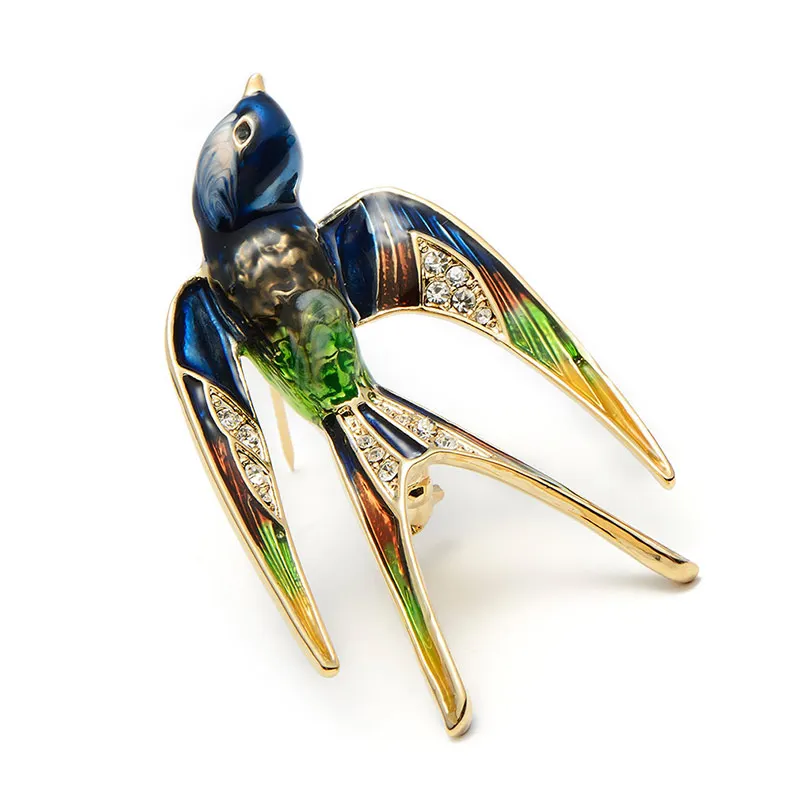 Wuli&Baby Classic Alloy Enamel Swallow Brooch Pins Metal Scarf Pins Christmas Gift Banquet Weddings Accessories
