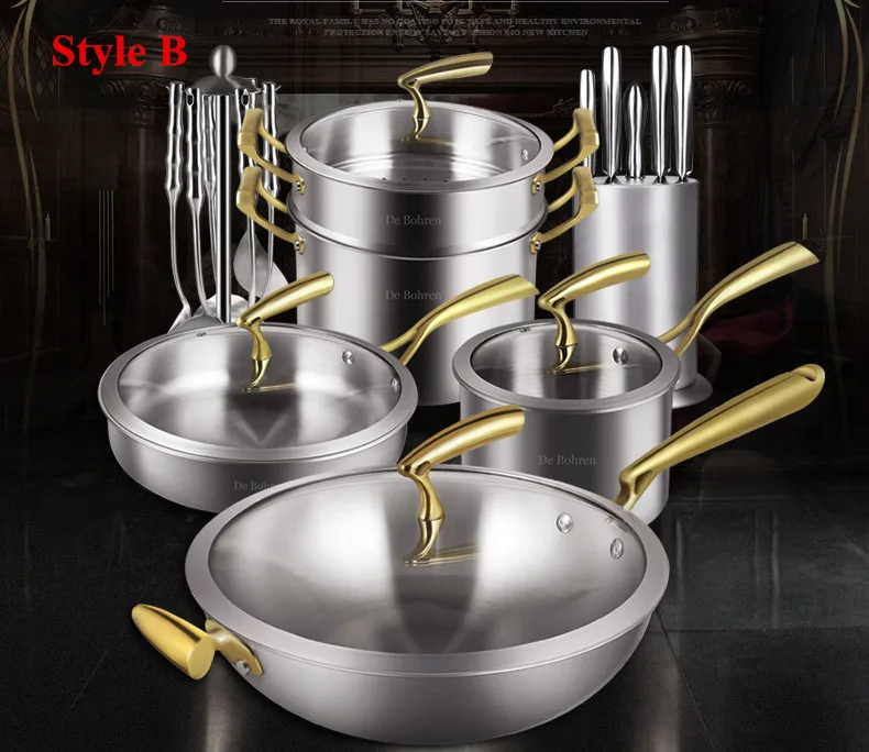 

High Quality Germany Technical 304 Stainless Steel European-style 9pcs Cookware Set Noble Elegant Kitchen Utensil Cooking Tool