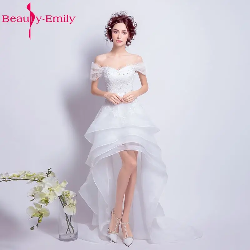 Beauty Emily-vestidos de boda blancos asimétricos escalonados de lujo, vestidos de novia para fiesta de boda, vestidos de ceremonia de alta calidad, 2020