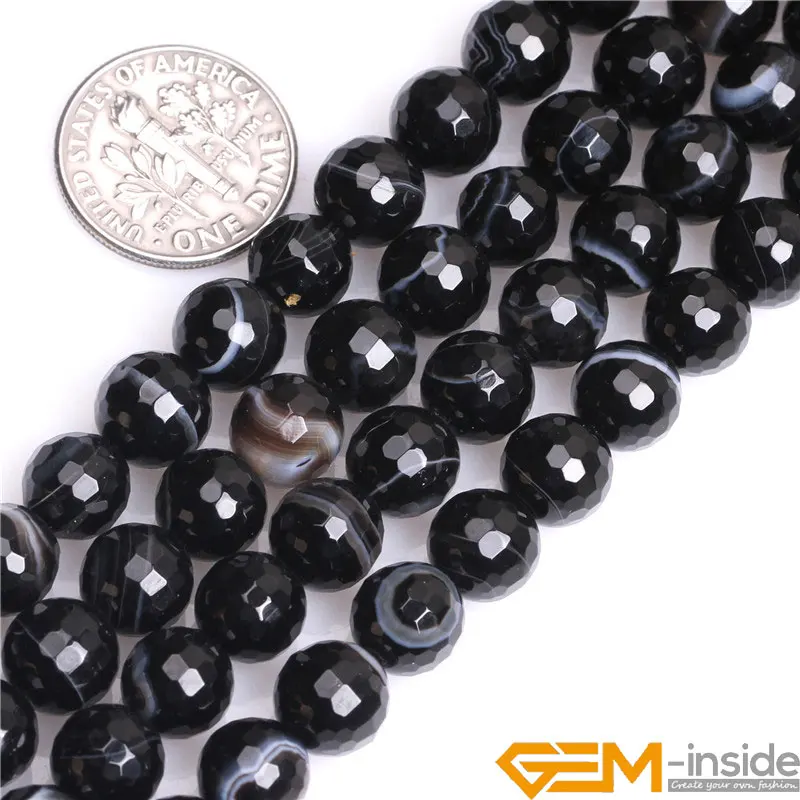 Round Faceted Black Sardonyx Agates Bead For Jewelry Making Strand 15 inches 8mm 10mm 12mm DIY Jewelry Accessorries Loose Beads
