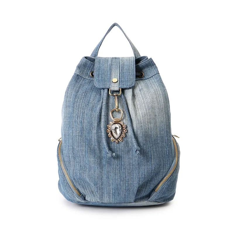 2023 Women Bag Denim Shoulder Bags Luxurious Washed Denim Backpack Large With Jewelry Pendant Travel Draw Bucket Backpack  M483