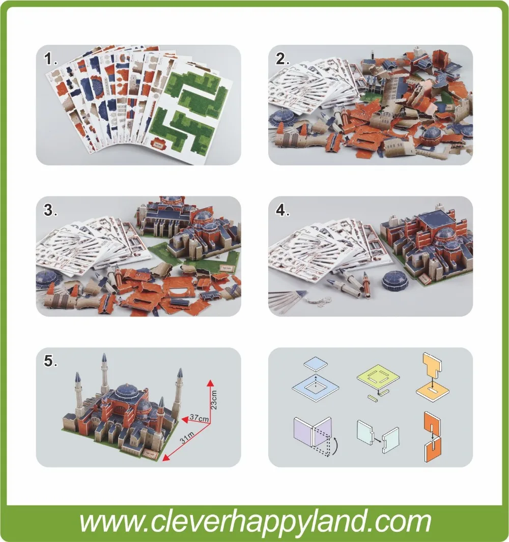 2014 Mới Thông Minh & Happy Land 3d Xếp Hình Mô Hình Nhà Thờ Hagia Sophia Giấy Xếp Hình Mô Hình Diy Xếp Hình Đồ Chơi Trò Chơi Dành Cho Trẻ Em giấy