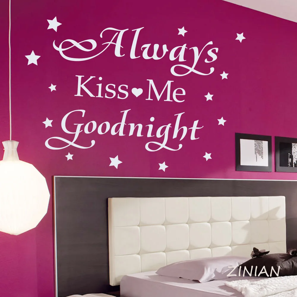 Романтическая роспись Love виниловые наклейки на стену в спальню звёзды цитаты наклейки Always Kiss Me Goodnight Домашнее Украшение настенное Искусство Декор Z533