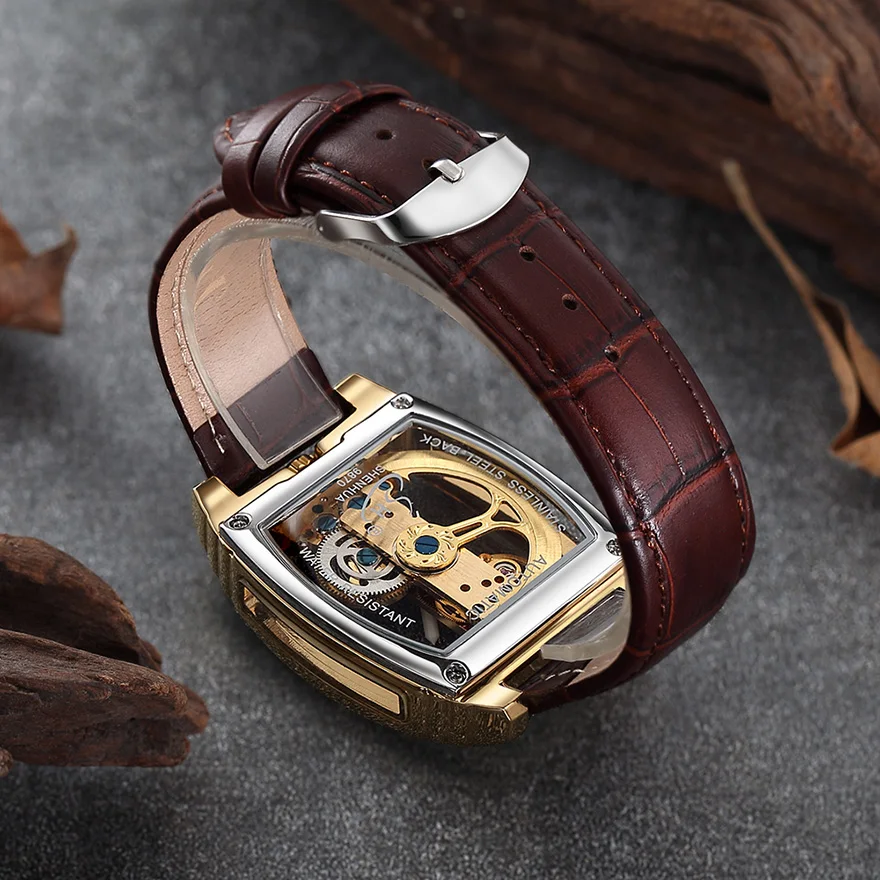 Classic Fashion Automatic Mechanical Wristwatch Men Transparent Watch Skeleton Stainless Steel Bracelet Mesh Strap Men\'s 2023