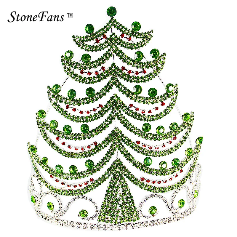 

StoneFans Christmas Crown Christmas Tree Jewelry Decoration Rhinestone Plant Crowns And Tiara For Princess And Queen Gifts HG026