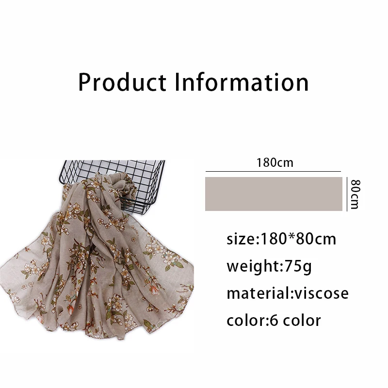 Printed Floral Viscose Hijabs for Muslim Woman Long Cotton Shawl Wrap Vintage Women Scarves Good Stitching Foulard Femme Hijab