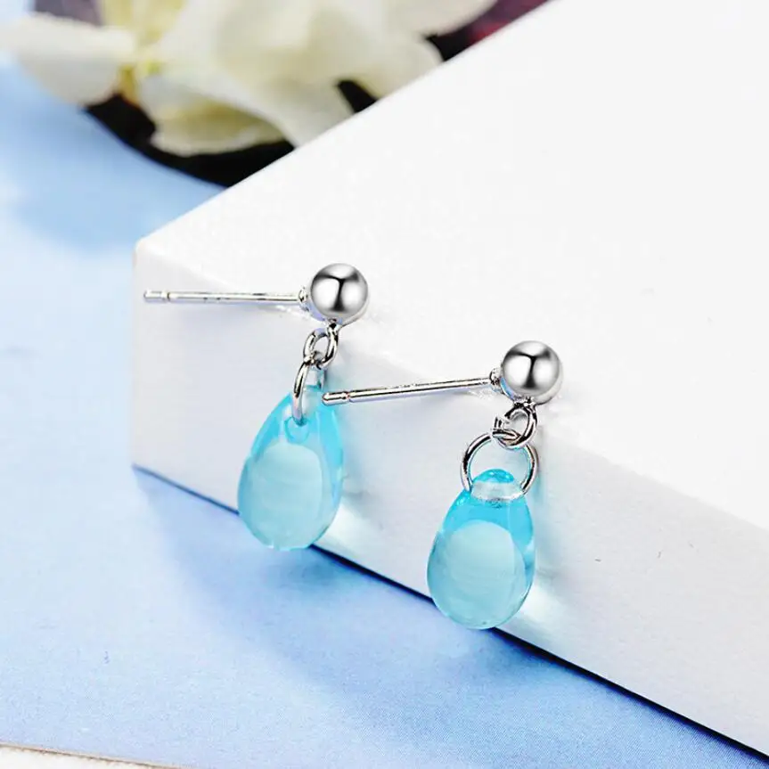 New Korean Literary Sweet Blue Water Droplets Earrings For Women Pendientes Jewelry Gift Brincos SAE55