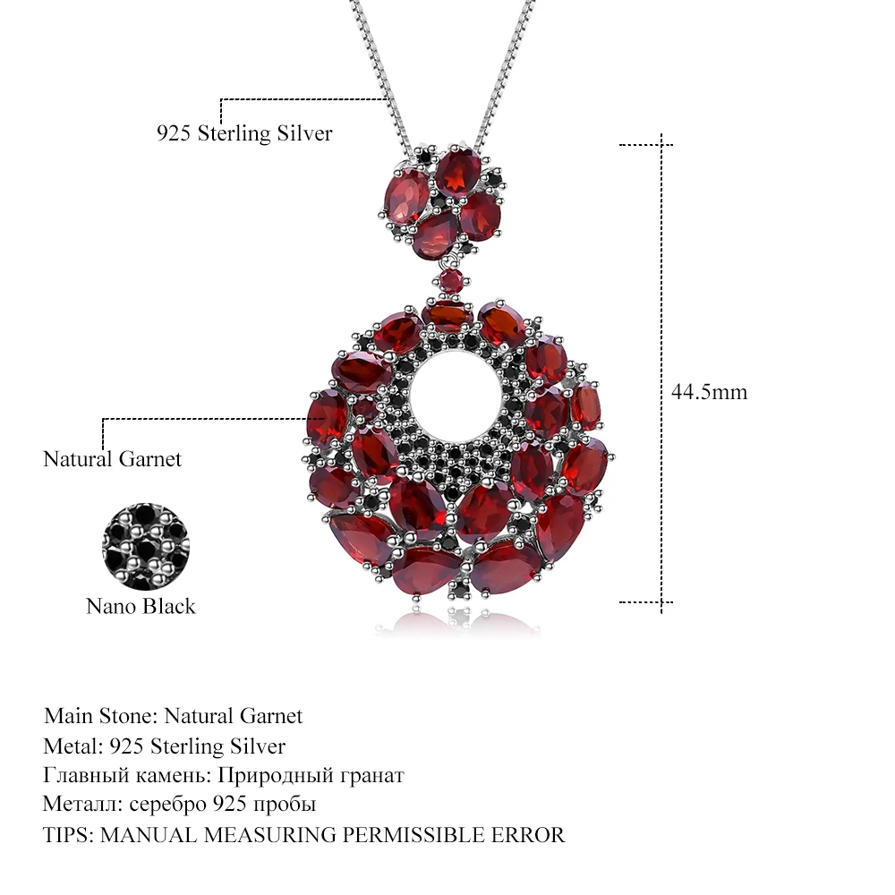 GEM\'S BALLET Natural Red Garnet Gemstone Vintage 925 Sterling Sliver Pendant Necklace For Women Gift Party Jewelry