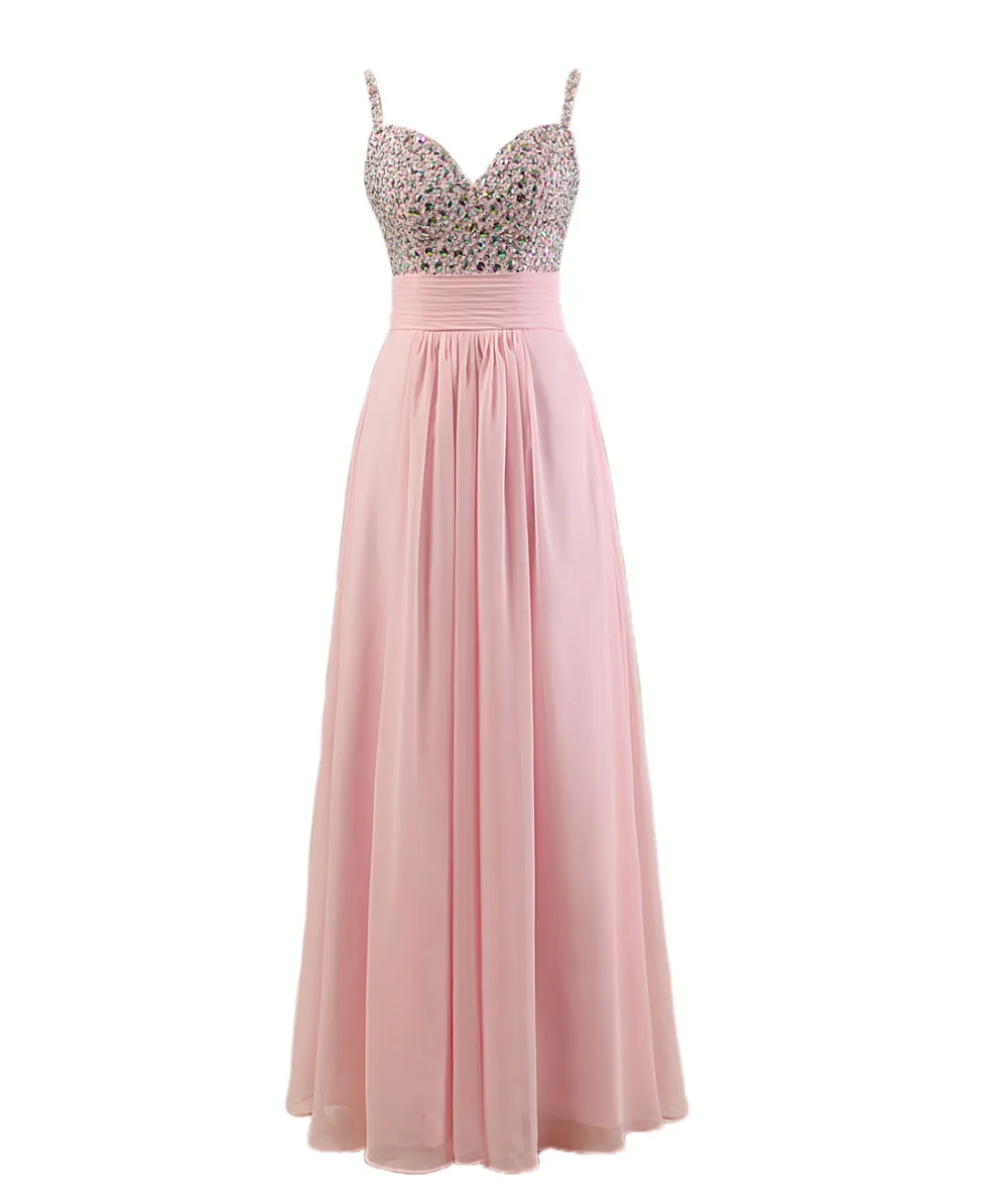 Pink prom bridesmaid dress with spaghetti straps long paragraph style Factory Outlet Sexemara