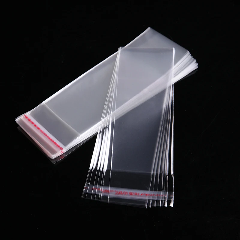 100pcs 8 x 25cm Clear Cello Cellophane Bag Self Adhesive Seal Transparent Resealable Poy Plastic Jewelry Packaging Bags