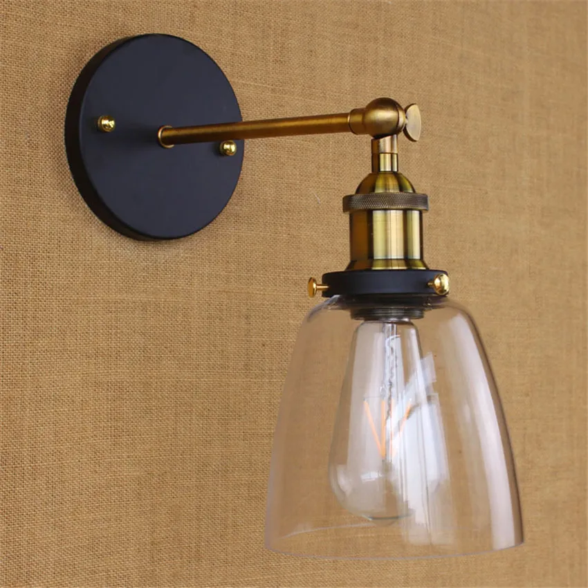 

110V 220V Loft Vintage Edison Bulbs Wall Lamps Clear Glass Lampshade Antique Copper Retro Wall Lights For Home Lighting