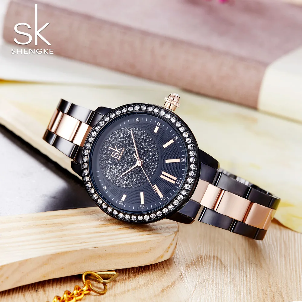 Shengke Rose Gold Watch Women Quartz Watches Ladies Top Brand Crystal Luxury Female Wrist Watch SK Girl Clock Relogio Feminino