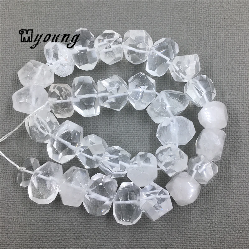 

Polished Faceted Clear Crystal Nugget Beads,Polyhedral Nature Stone Quartz Loose Drilled Beads For Jewelry Making MY1494