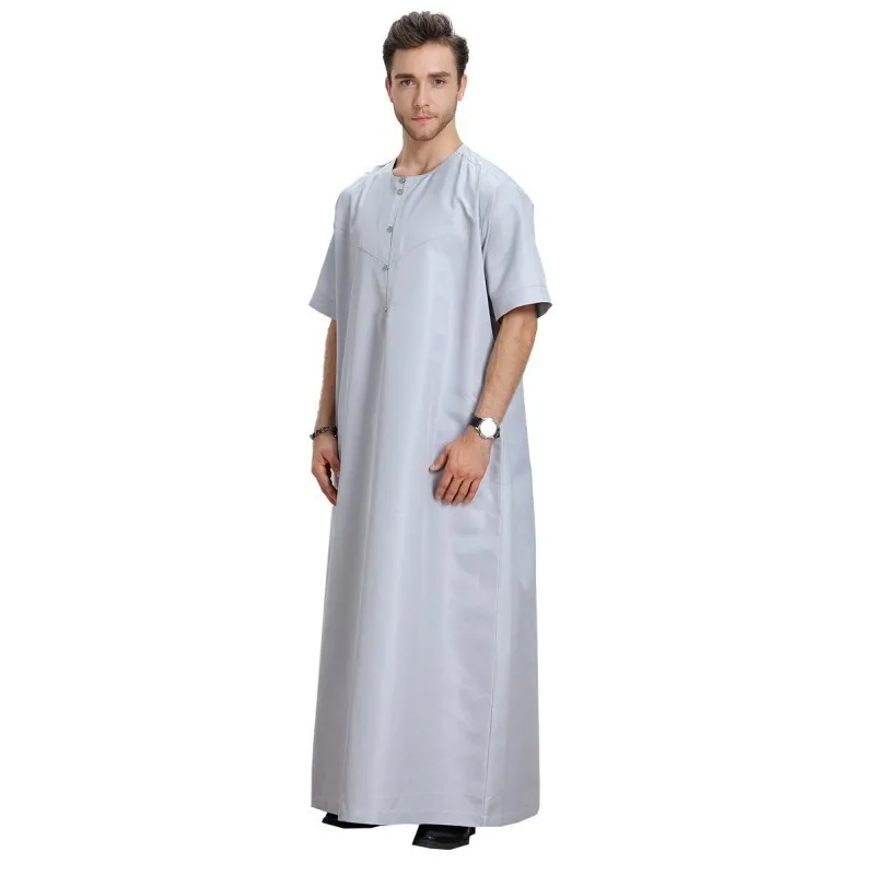 

Arabic Clothes Homme Muslim Jubba Thobes Arab Short Sleeved Pure White Color Fashion Africa Abaya Abaya Mens Arabic Thobe Cotton