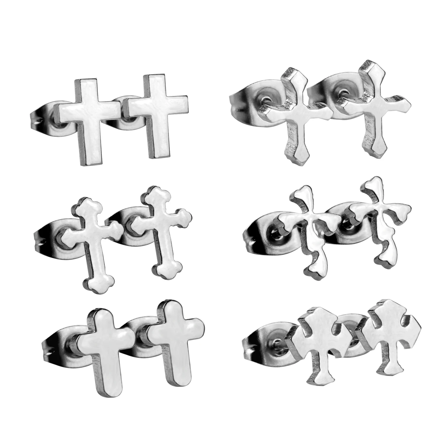 LUXUSTEEL Jesu Cross 6Pairs/Boxes Earring Sets Stainless Steel Stud Earring Jewelry Bijoux Party Collier