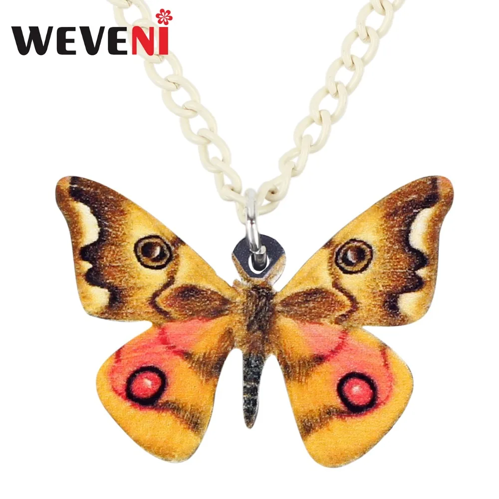 WEVENI Acrylic Tropic Junonia Almana Butterfly Necklace Pendant Chain Choker Anime Insect Jewelry For Women Girls Cheap Female