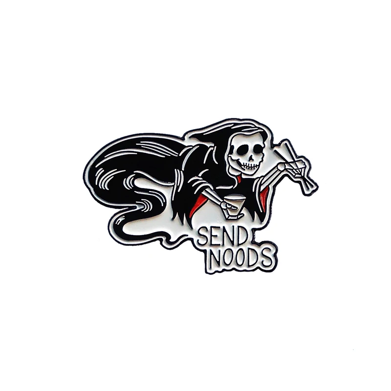Grim Reaper enviar fideos pin de solapa horror death comida insignia divertida camisas mochila Decoración