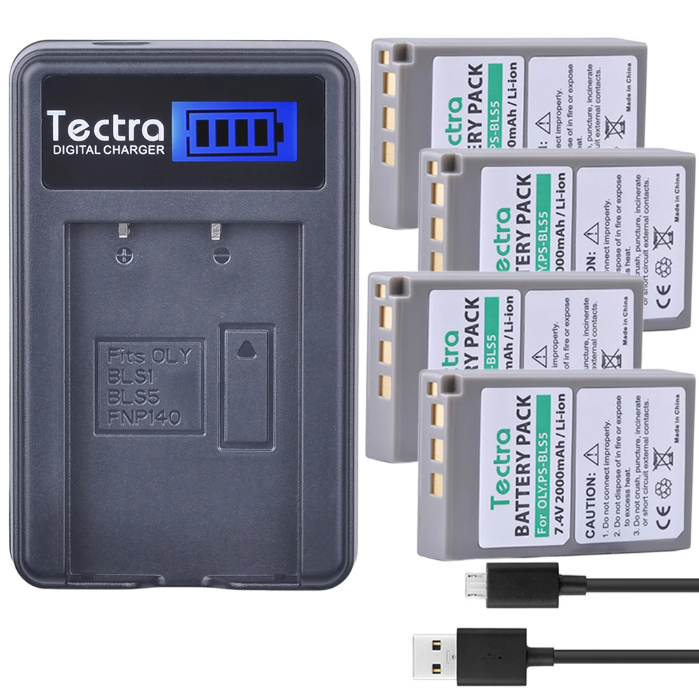 Tectra 4pcs PS-BLS5 BLS-50 PS BLS5 BLS50 Li-ion Battery+LCD USB Charger for Olympus PEN E-PL2 E-PL5 E-PL6 E-PL7 E-PM2 OM-D E-M10