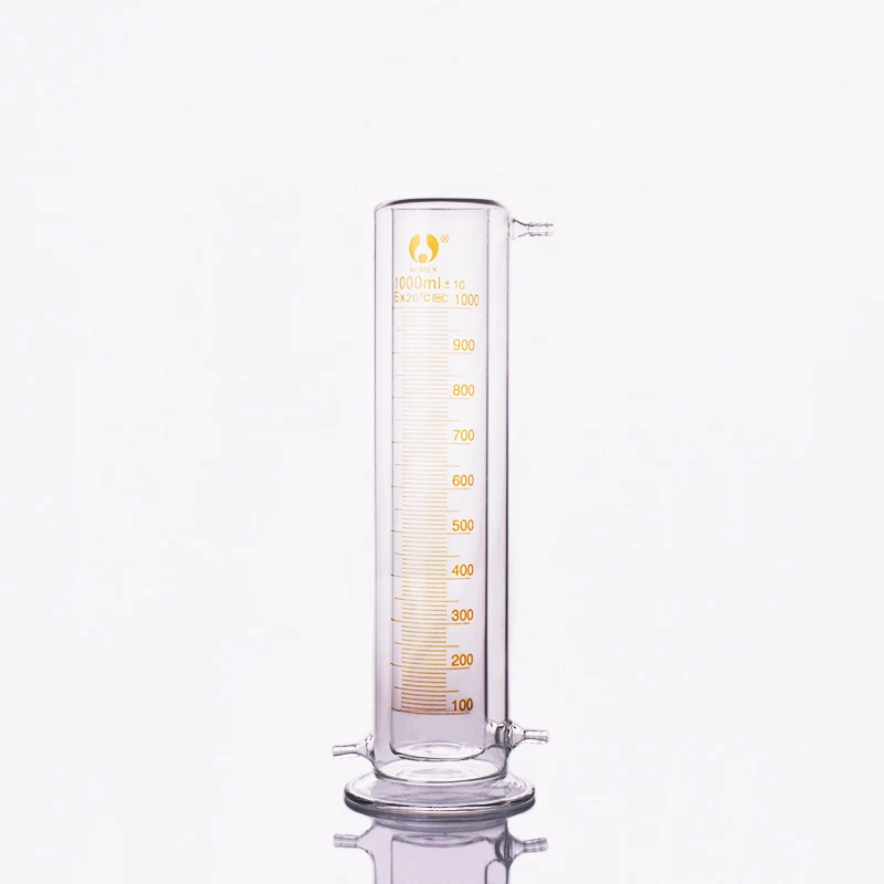 

High borosilicate glass double-deck measuring cylinder 1000ml,With base and water outlet,Jacket-layer mezzanine cylinder