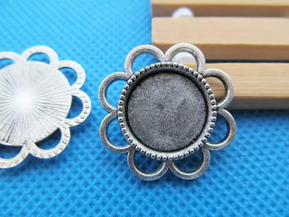 100pcs Antique Silver tone/Antique Bronze Flower Base Setting Pendant Charm/Finding,fit 14mm Round Cabochon/Picture/Cameo