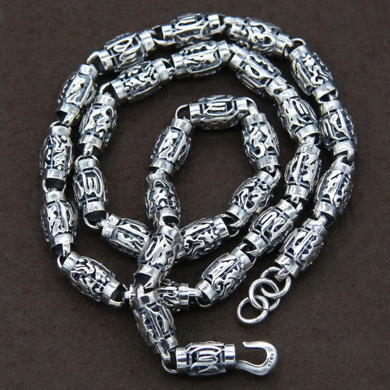 

Retro Thai Silver Necklace S925 Sterling Silver Rough Bamboo Mantra Necklace Men Punk Special Offer Evil Spirits