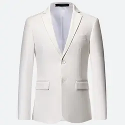 Plus Size 6XL 5XL Plain Color White Formal Jackets Two Bittons Long Sleeve Korean Mens Suit Jackets Office Wear Wedding Blazer