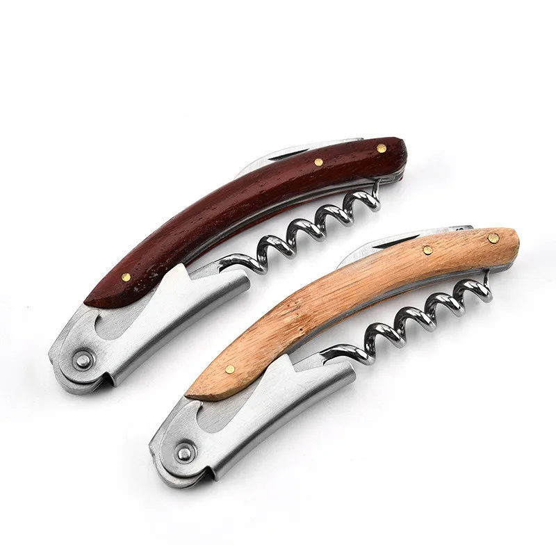 Professional Wine Opener with Wood Handle, Multifunction Portable Screw Corkscrew, Rosewood Cooking Tools, 2 Colors