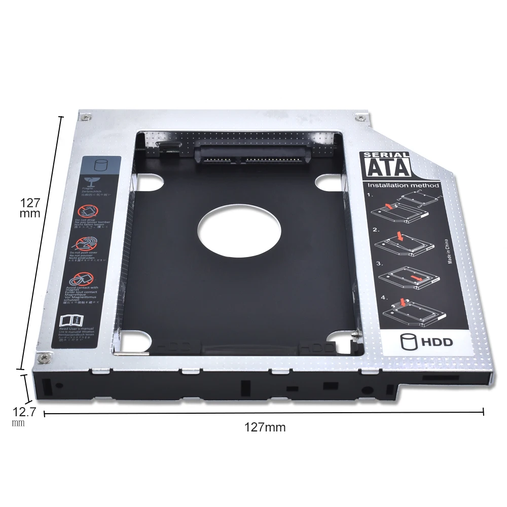 TISHRIC Aluminum 2nd HDD Caddy For CD ODD Notebook 12.7mm SATA 3.0 For Universal HDD Case 2.5 Box DVD Enclosure Optibay