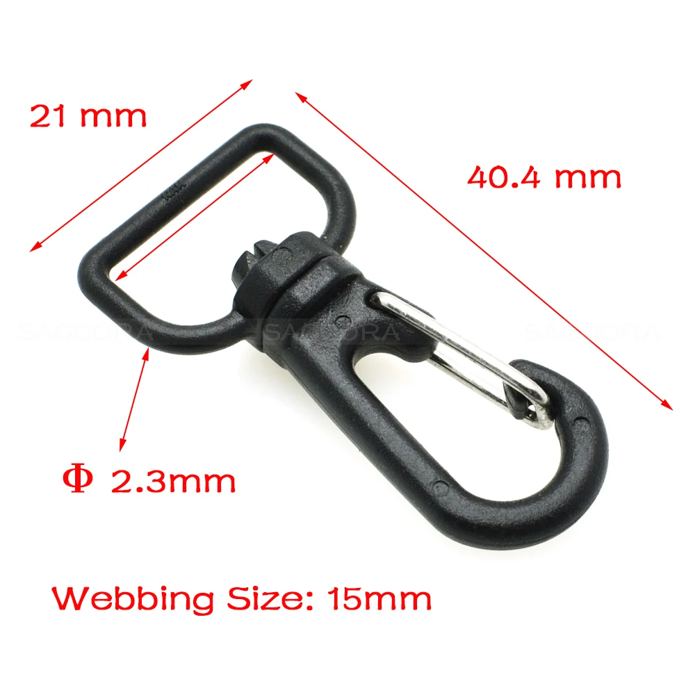 10pcs Plastic Swivel Snap Hook For Weave Paracord Lanyard Buckles Backpack Straps Webbing 15mm 20mm 25mm Black