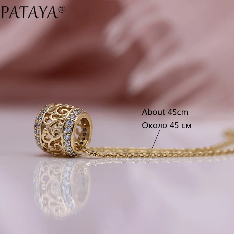 PATAYA New Round Long Necklaces Micro-wax Inlay Natural Zircon Luxury Hollow Pendants 585 Rose Gold Color Women Fashion Jewelry