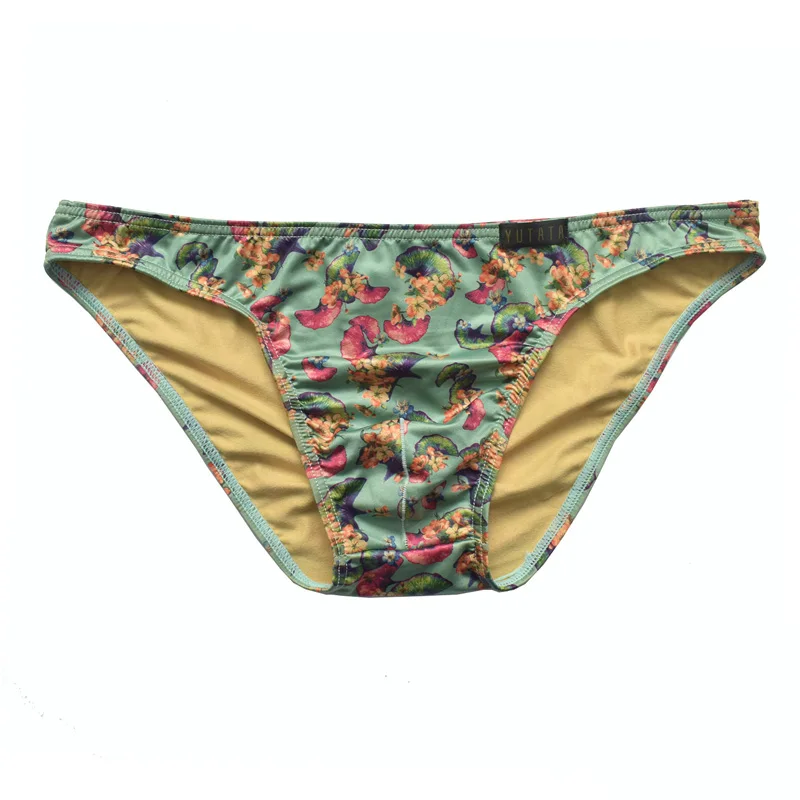 hot Mens Underwear Briefs Sexy Male Panties Gay Mens Bikini Soft Brief Colorful Milk Silk Ginkgo Leaf Print Underpants jockstrap