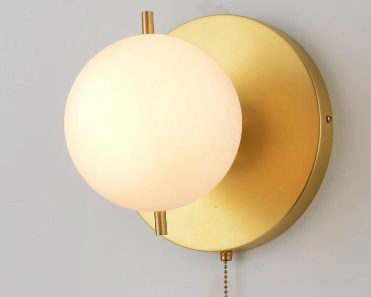 Signalleuchte, minimalistische Wandleuchte, Gold, Kunststil, Designer, Schlafzimmer, Esszimmer, Nachttisch, Flur, Reißverschlussschalter, Glaskugel-Wandleuchte – Detail 6
