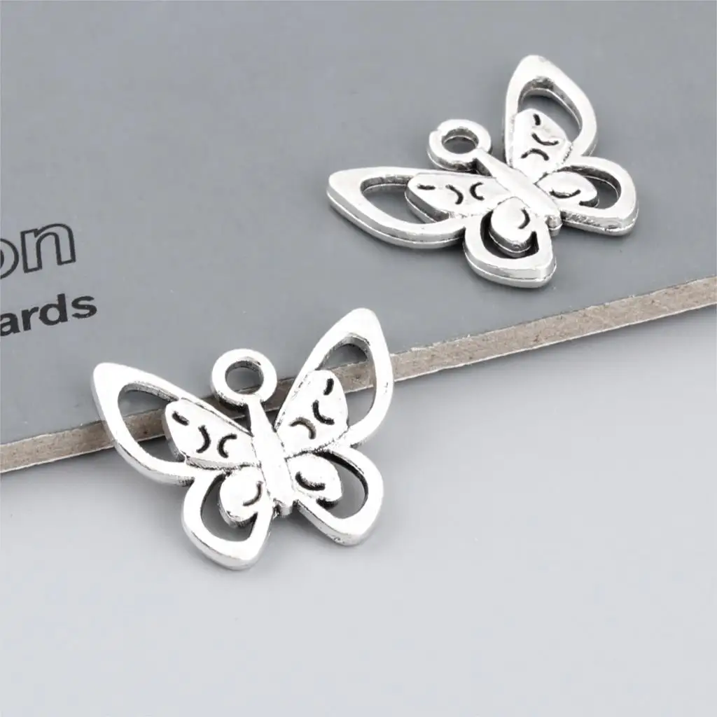 15Pcs  Silver Color Butterfly Charms Making Handcraft Animal Pendant Necklaces Components Jewelry Accessories 17X21mm A3315