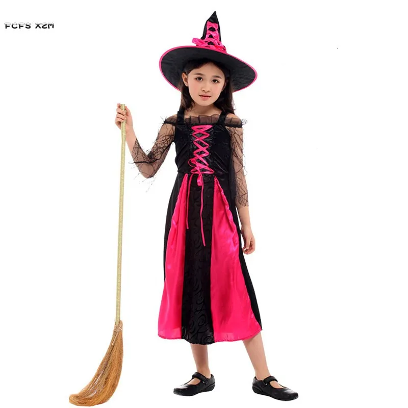 

M-XL розовые детские костюмы для Хэллоуина для девочек: ведьма, косплей, Пурим, карнавал, сценические игры