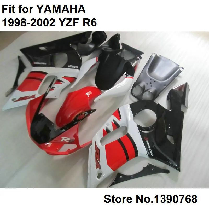 Free custom fairing kit for Yamaha red black white YZF R6 98 99 00 01 02 motorcycle fairings set YZFR6 1998-2001 2002 LV69