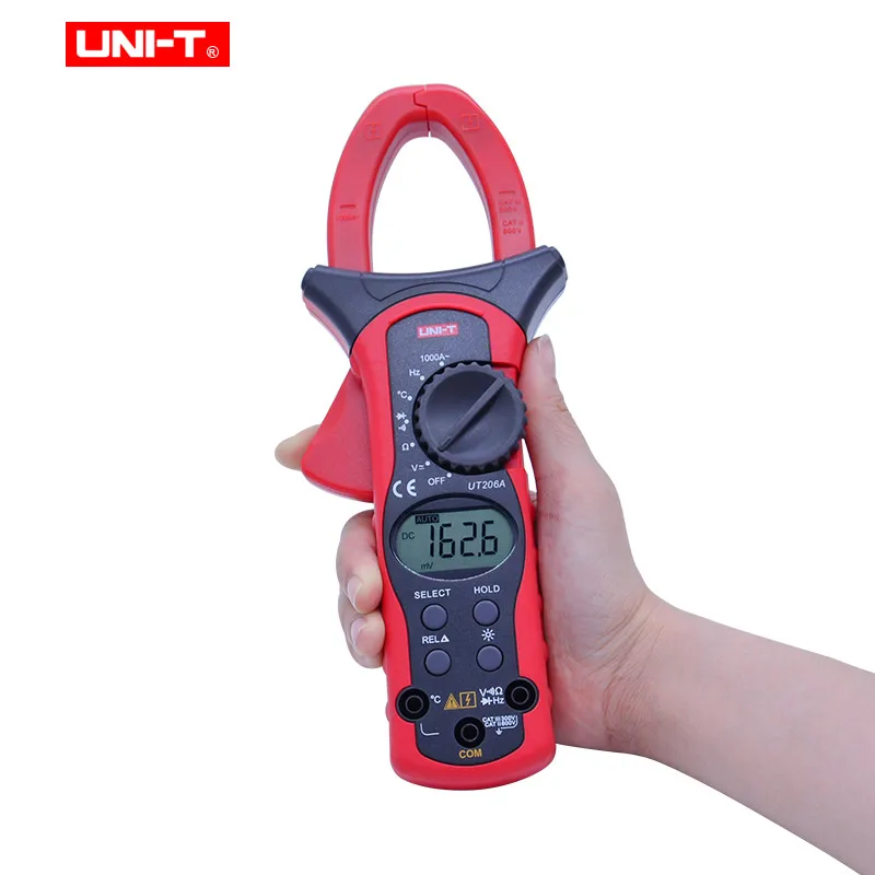 UNI-T  UT205A UT206A Auto Range 1000A Digital Clamp Meter Multimeters Voltmeter Diode test Data hold with LCD backlight