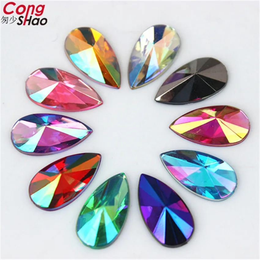 Cong Shao 100pcs 7*13mm Teardrop Acryls Rhinestone Crystal AB Non Hotfix Rhinestonee Droplet Flatback Acryl Glitter Strass ZZ308