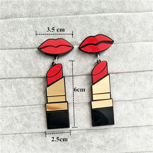 FishSheep New Fashion Acrylic Red Mouth Lips Lipstick Drop Earrings For Women Hip-Hop Geometric Long Earring Nightclub Jewelry