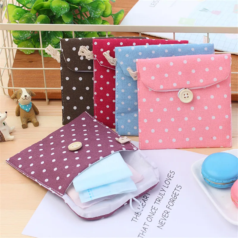 2Pcs Dots/Animals Cotton Sanitary Napkin Storage Bag Women Girls Travel Sanitary Pad Pouch Small Bag Portable Gadget Organizer