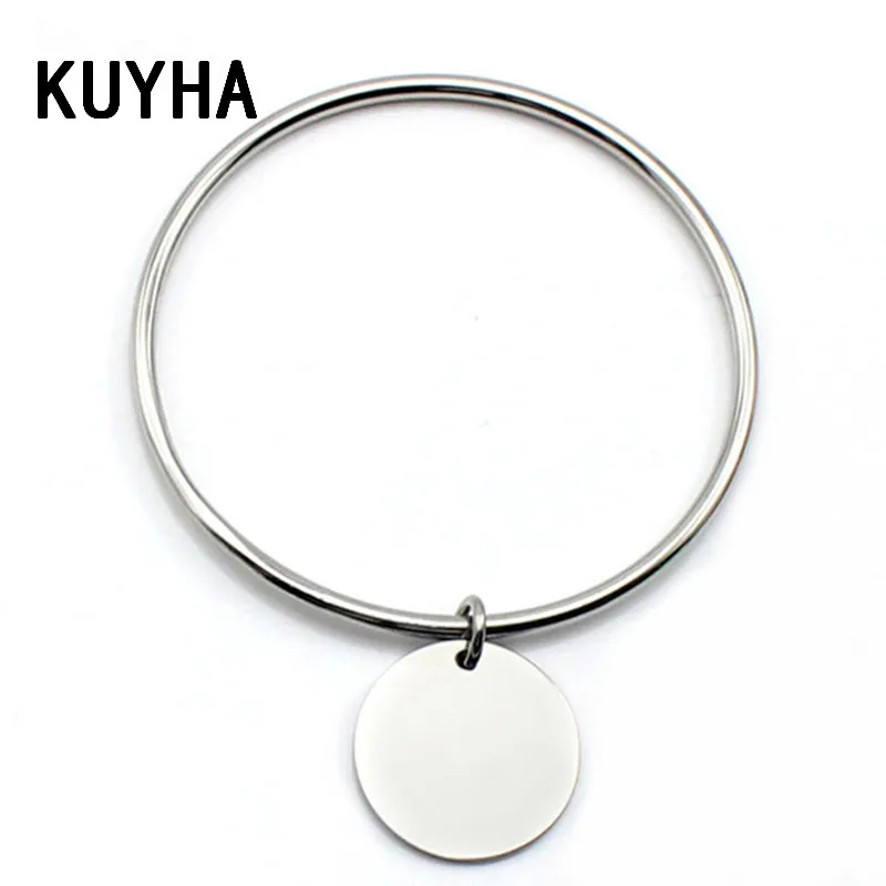 Gold Plating Steel Silver Color Pendant Charm Bangle Bracelet with Dangle Drop Simple Bangle For Women