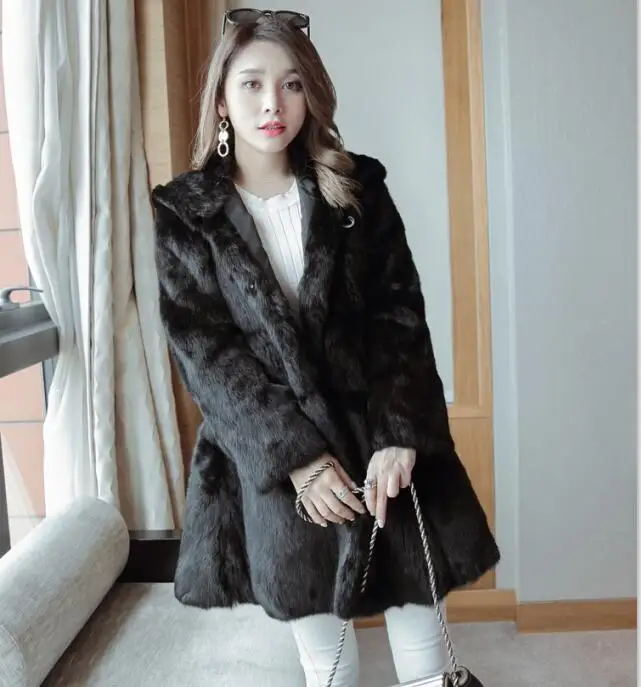 Warm Winter Thick Fur Women real natura Fur Coat Medium-long Hooded Rabbit Fur Coats and Jackets Plus Size  White, Black red