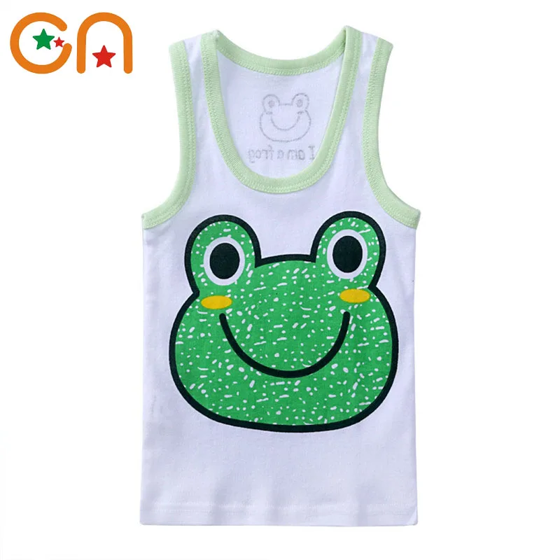 Summer Kids 100%Cotton T Shirts Boys Girls Baby Cartoon Printed Sleeveless Vests Clothes For 2-7 Years Children Clothing Gift