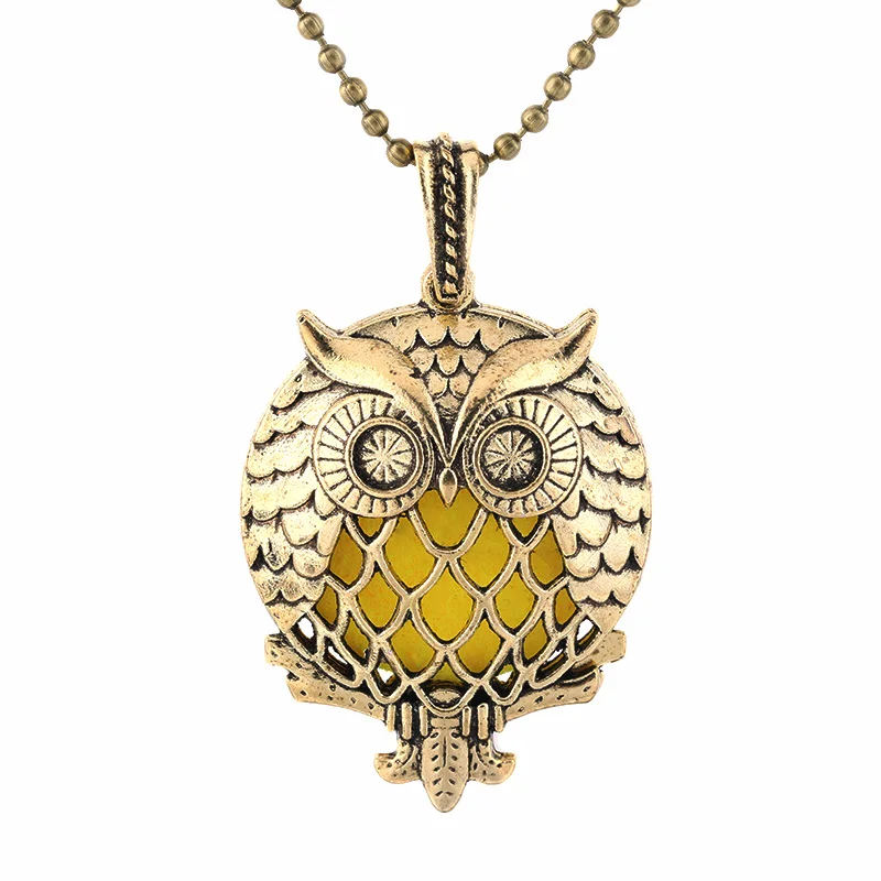 High Quality Aroma Vintage Necklace Owl Pattern Antique Pendant Charm Aromatherapy Perfume Locket Essential Oil Diffuser Jewelry