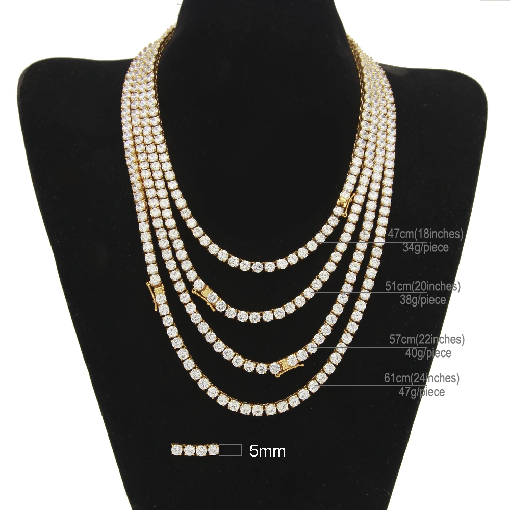 Stainless Steel Cubic Zirconia CZ Tennis Chains 4mm&5mm&6mm Width Gold Silver Color Fashion Hiphop Iced Out Necklace Jewelry