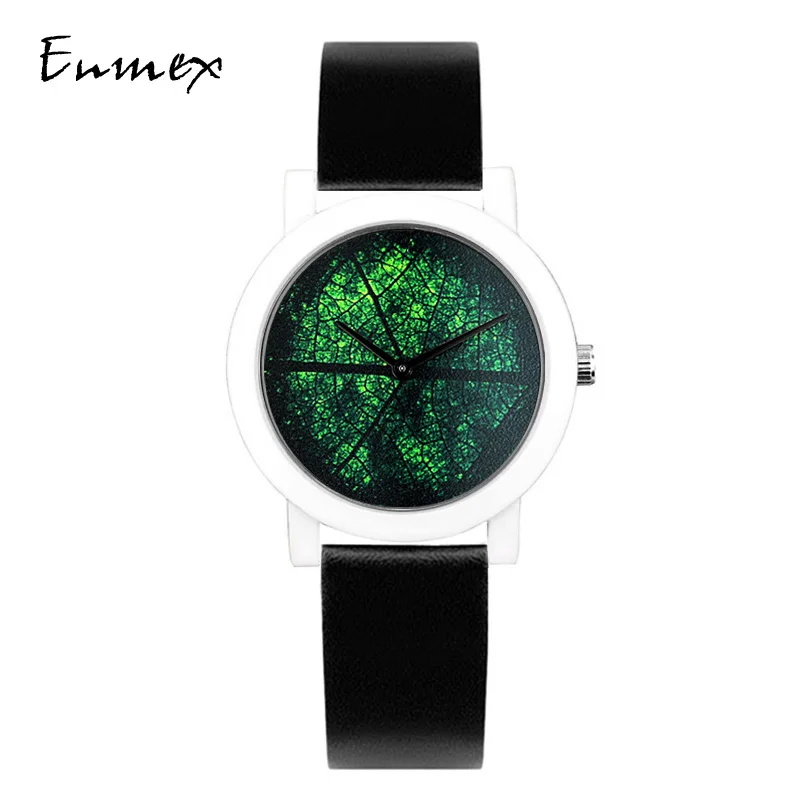 2019  Enmex creative design neutral wristwatch leaf vein concept brief hit color simple face nature fashion quartz lady watches