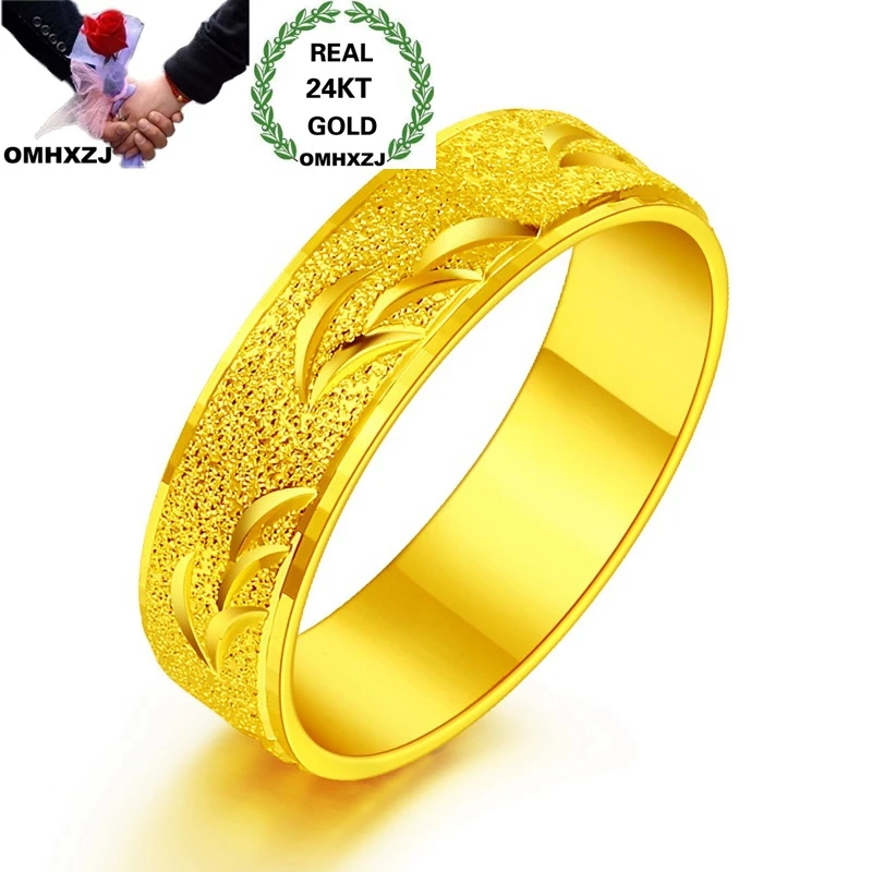 OMHXZJ Wholesale European Fashion Hot Jewelry Man Male Party Birthday Wedding Gift Vintage Simple Wide 24KT Gold Ring RR1010