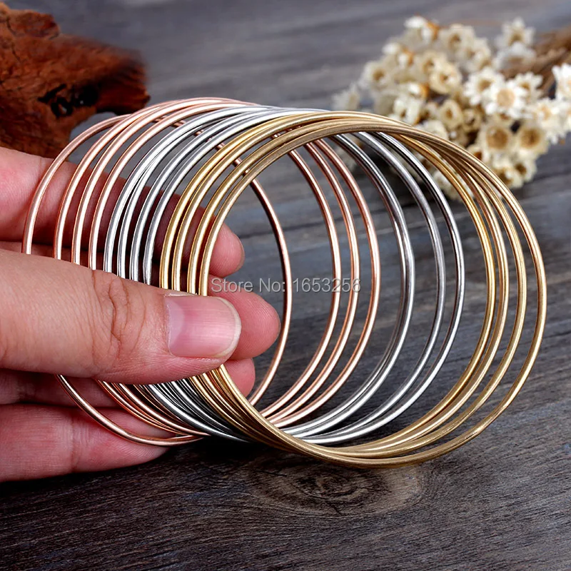12pcs/set Tri- Color Stainless Steel Bracelet Bangle Women Wrist  Jewelry Thin 2mm 2.57''