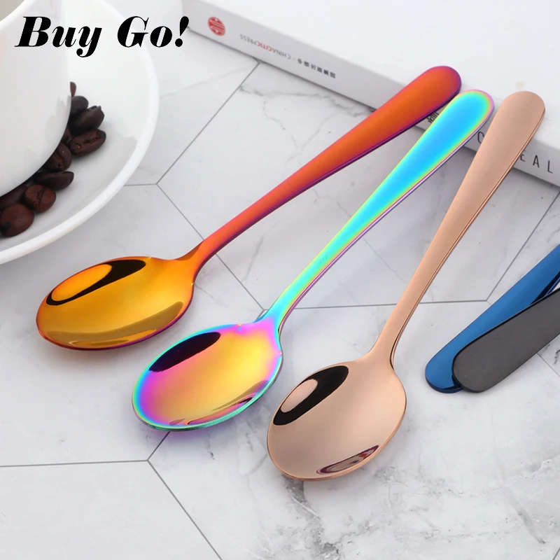 Colorful Mini Teaspoon Luxury Stainless Steel Rose Gold Tea Spoon Small Silver Scoop Mirror Tablespoon Tableware For Party