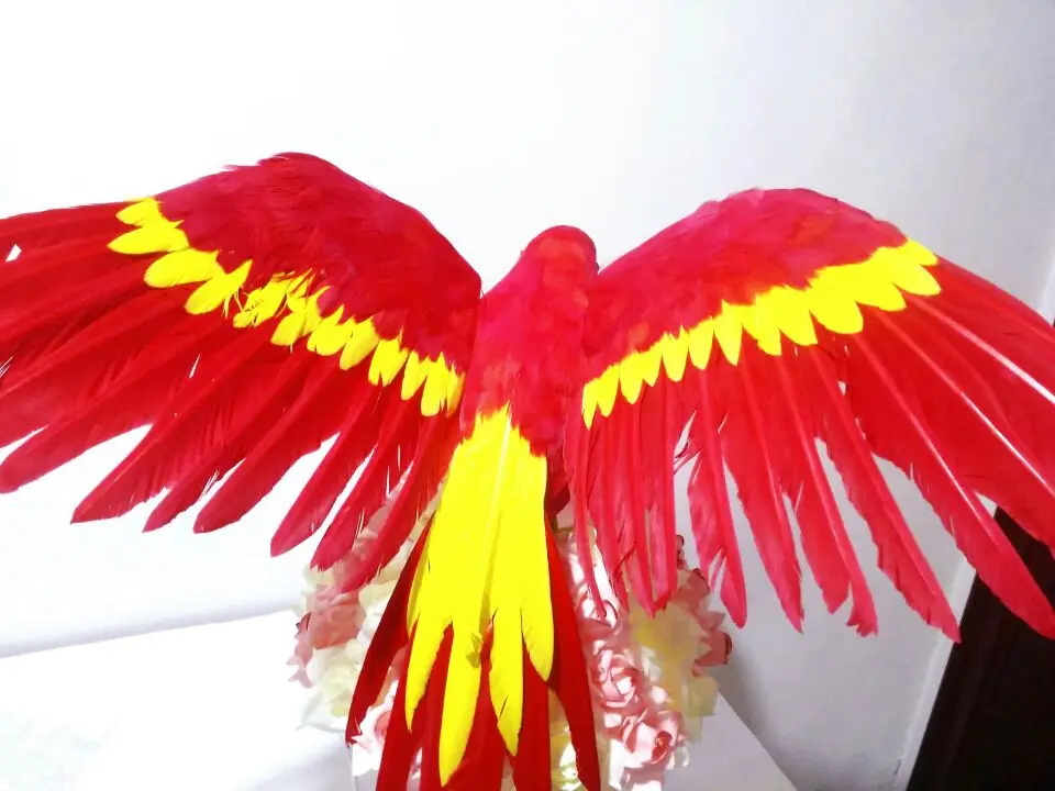 large 42x60cm yellow red spreading wings parrot feathers parrot bird hard model prop,garden decoration ornaments gift s1453